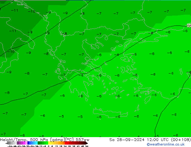 Height/Temp. 500 hPa 557ww So 28.09.2024 12 UTC