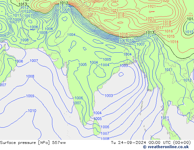 Pressione al suolo 557ww mar 24.09.2024 00 UTC