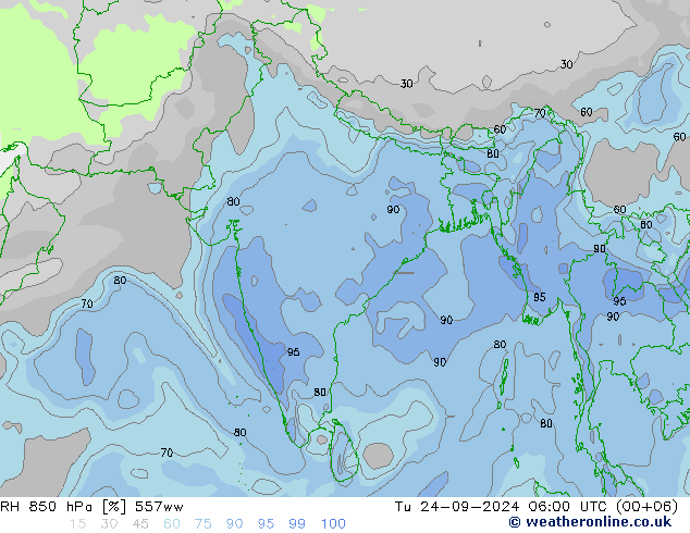 Humidité rel. 850 hPa 557ww mar 24.09.2024 06 UTC