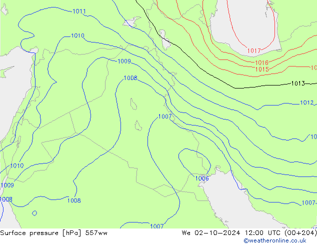 Surface pressure 557ww We 02.10.2024 12 UTC