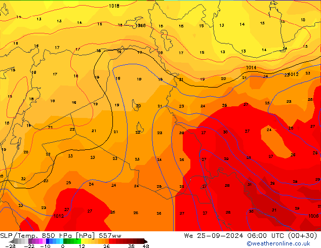 SLP/Temp. 850 hPa 557ww mer 25.09.2024 06 UTC