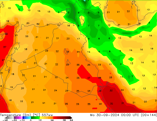 Temperatuurkaart (2m) 557ww ma 30.09.2024 00 UTC