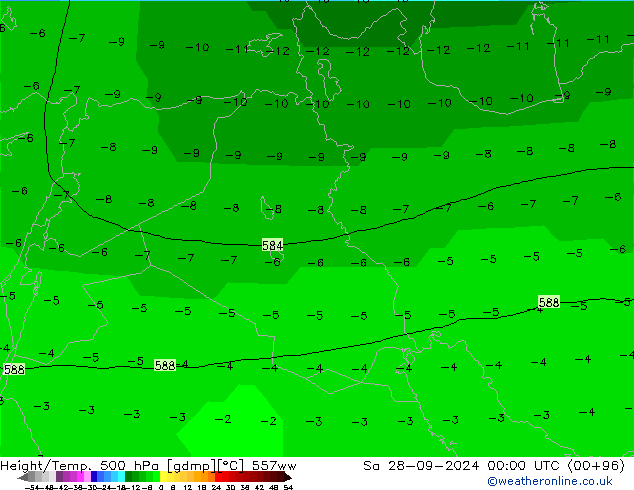 Height/Temp. 500 hPa 557ww Sáb 28.09.2024 00 UTC