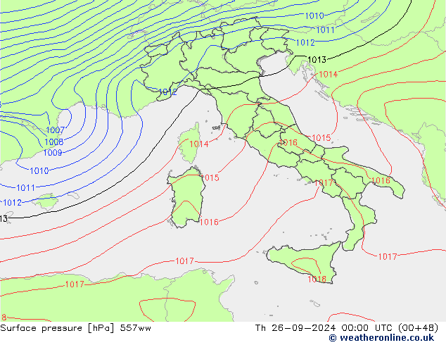 Surface pressure 557ww Th 26.09.2024 00 UTC