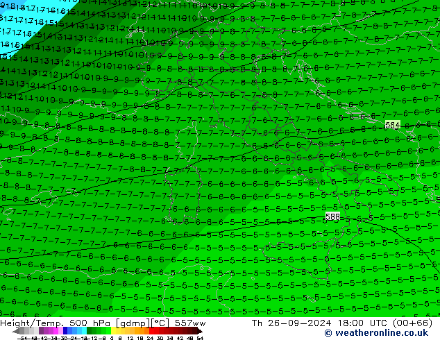 Geop./Temp. 500 hPa 557ww jue 26.09.2024 18 UTC