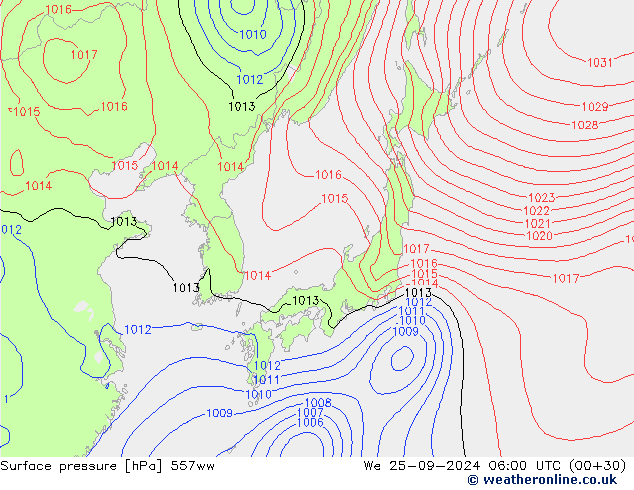 Surface pressure 557ww We 25.09.2024 06 UTC