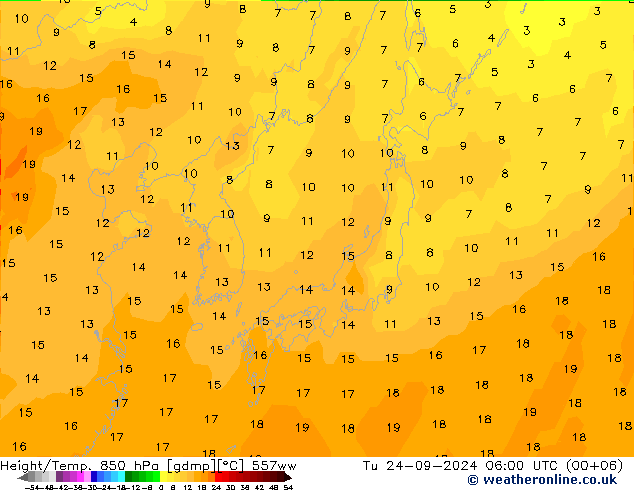 Geop./Temp. 850 hPa 557ww mar 24.09.2024 06 UTC