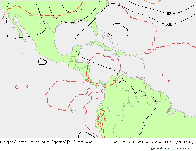 Height/Temp. 500 hPa 557ww Sáb 28.09.2024 00 UTC