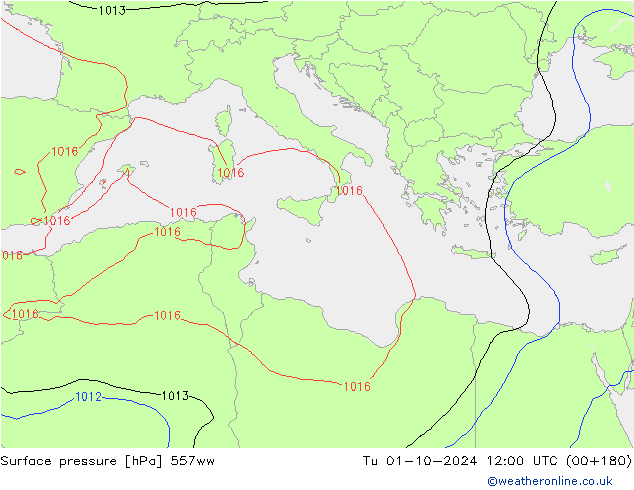 Presión superficial 557ww mar 01.10.2024 12 UTC