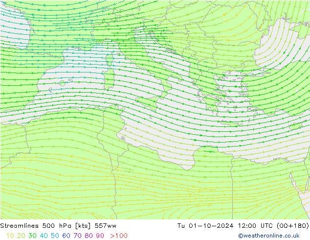 Stroomlijn 500 hPa 557ww di 01.10.2024 12 UTC