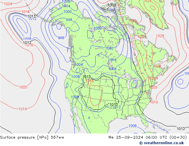 Pressione al suolo 557ww mer 25.09.2024 06 UTC