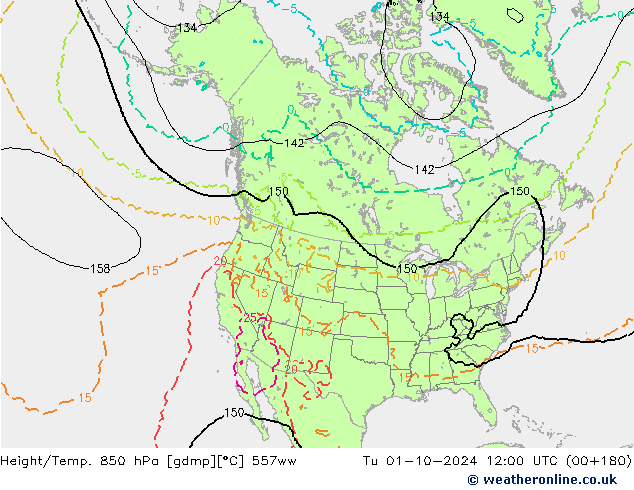 Height/Temp. 850 hPa 557ww wto. 01.10.2024 12 UTC