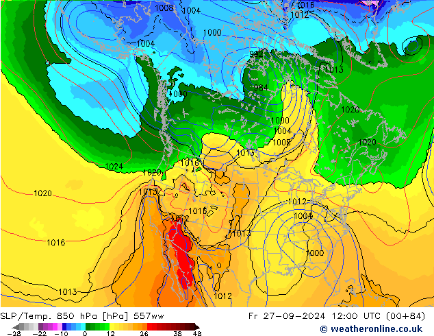 SLP/Temp. 850 hPa 557ww pt. 27.09.2024 12 UTC