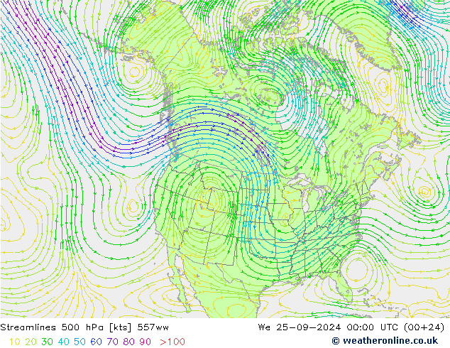 Ligne de courant 500 hPa 557ww mer 25.09.2024 00 UTC