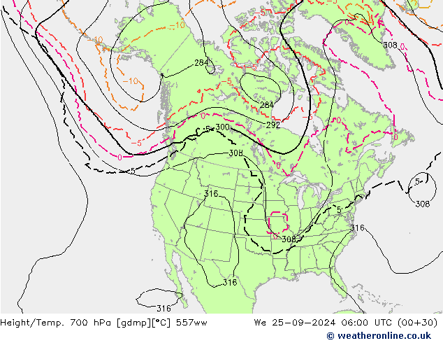 Height/Temp. 700 hPa 557ww St 25.09.2024 06 UTC