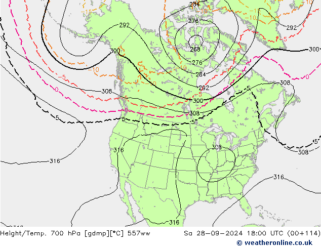 Geop./Temp. 700 hPa 557ww sáb 28.09.2024 18 UTC