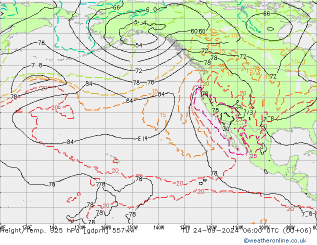 Height/Temp. 925 hPa 557ww Tu 24.09.2024 06 UTC