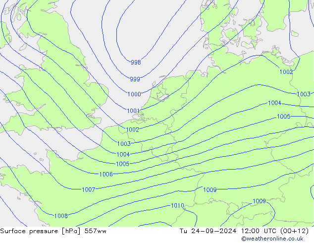 Surface pressure 557ww Tu 24.09.2024 12 UTC