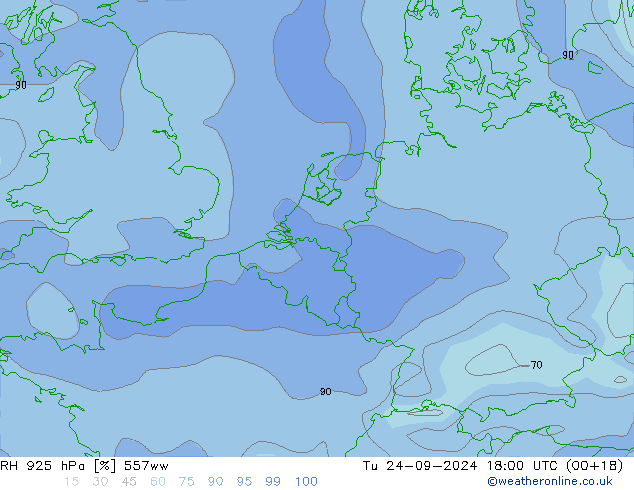 RH 925 hPa 557ww Tu 24.09.2024 18 UTC