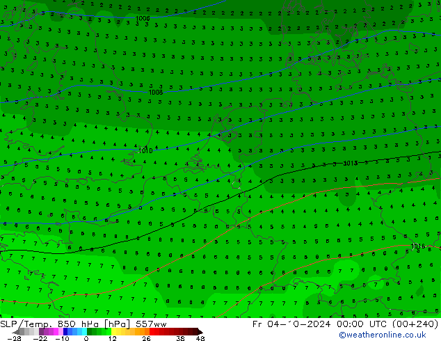 SLP/Temp. 850 hPa 557ww Fr 04.10.2024 00 UTC