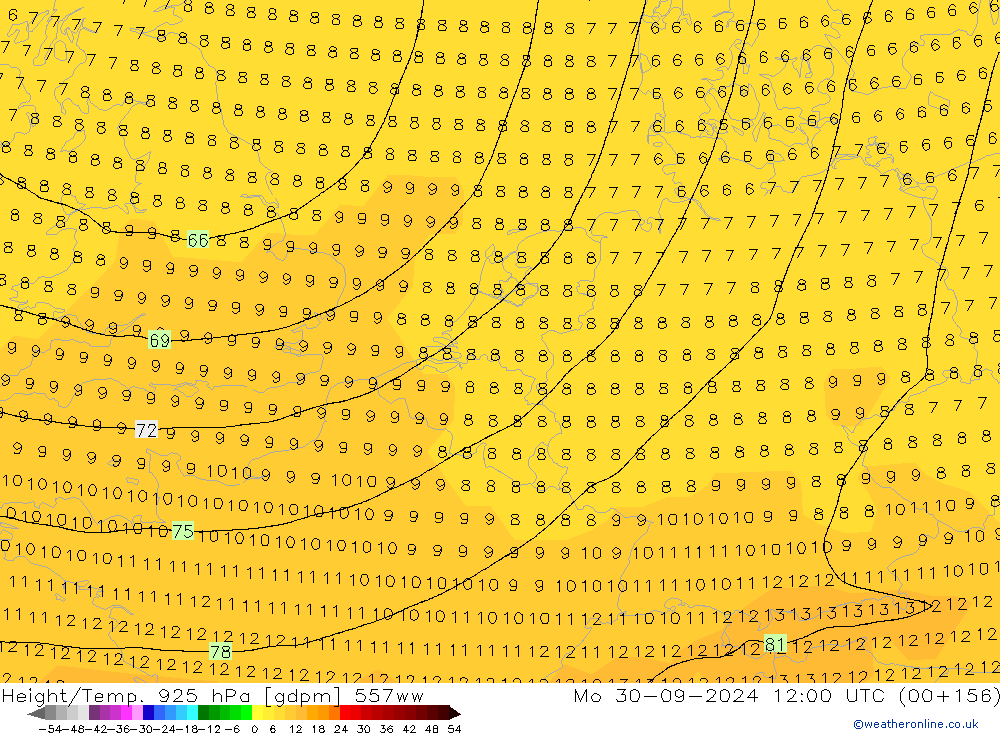 Height/Temp. 925 hPa 557ww Po 30.09.2024 12 UTC