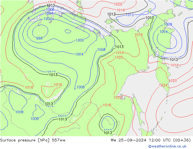 Surface pressure 557ww We 25.09.2024 12 UTC