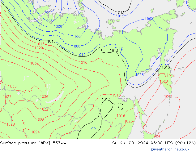 Surface pressure 557ww Su 29.09.2024 06 UTC