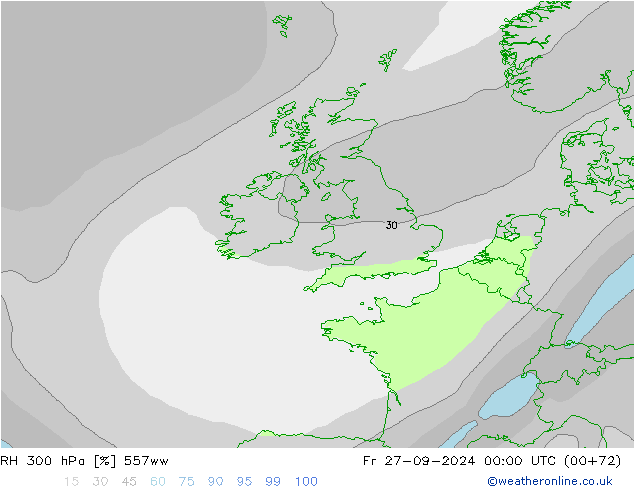 RH 300 гПа 557ww пт 27.09.2024 00 UTC