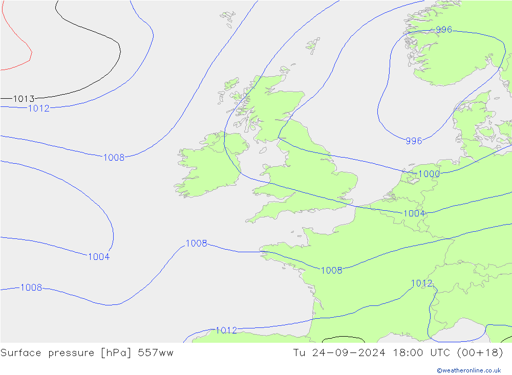 Surface pressure 557ww Tu 24.09.2024 18 UTC