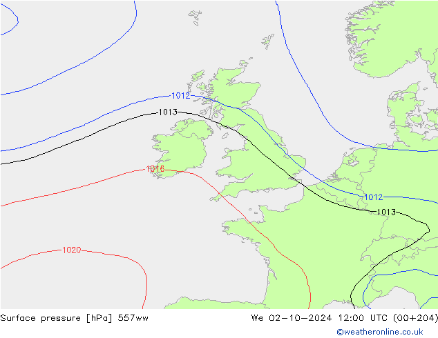 Surface pressure 557ww We 02.10.2024 12 UTC