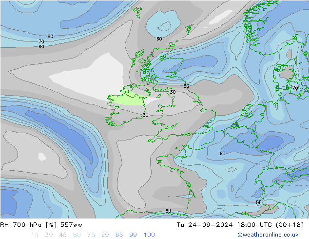 RH 700 hPa 557ww wto. 24.09.2024 18 UTC