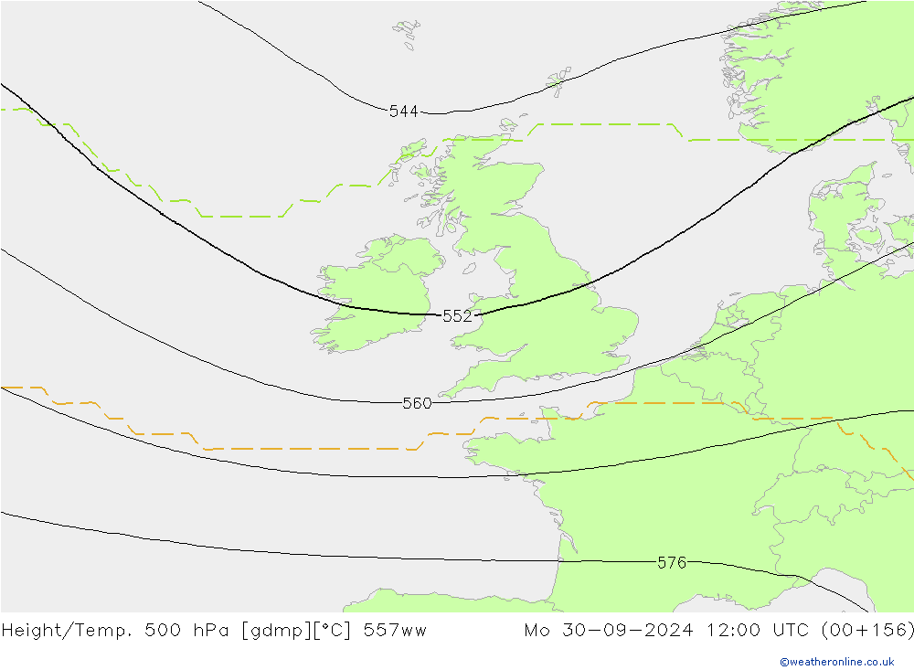 Yükseklik/Sıc. 500 hPa 557ww Pzt 30.09.2024 12 UTC