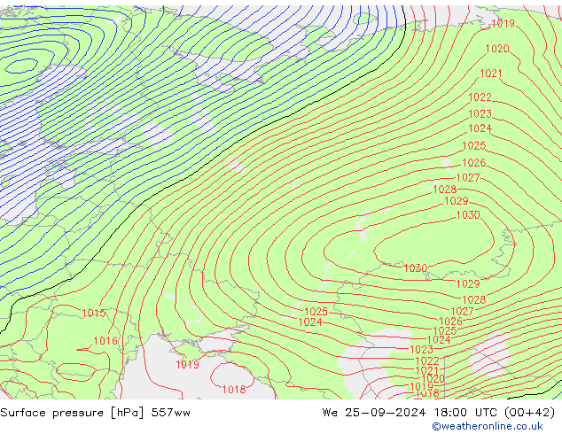 Atmosférický tlak 557ww St 25.09.2024 18 UTC