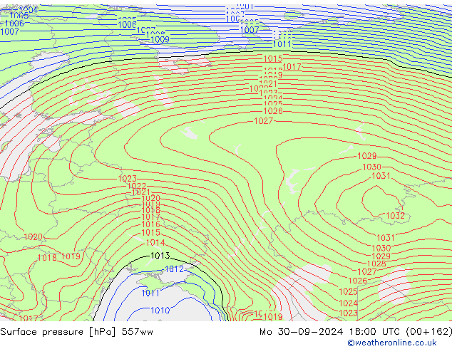 Surface pressure 557ww Mo 30.09.2024 18 UTC