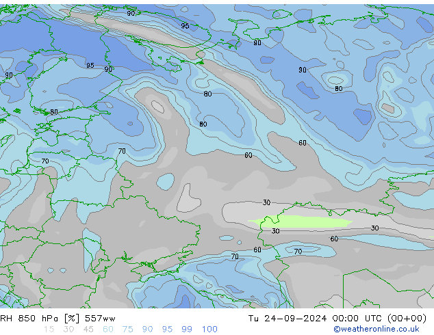 Humidité rel. 850 hPa 557ww mar 24.09.2024 00 UTC