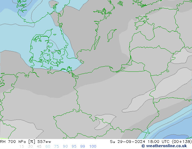 Humidité rel. 700 hPa 557ww dim 29.09.2024 18 UTC