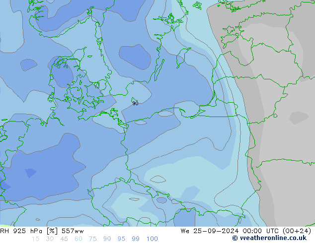 RH 925 hPa 557ww St 25.09.2024 00 UTC