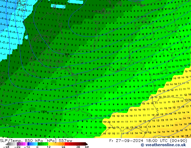 SLP/Temp. 850 hPa 557ww Pá 27.09.2024 18 UTC