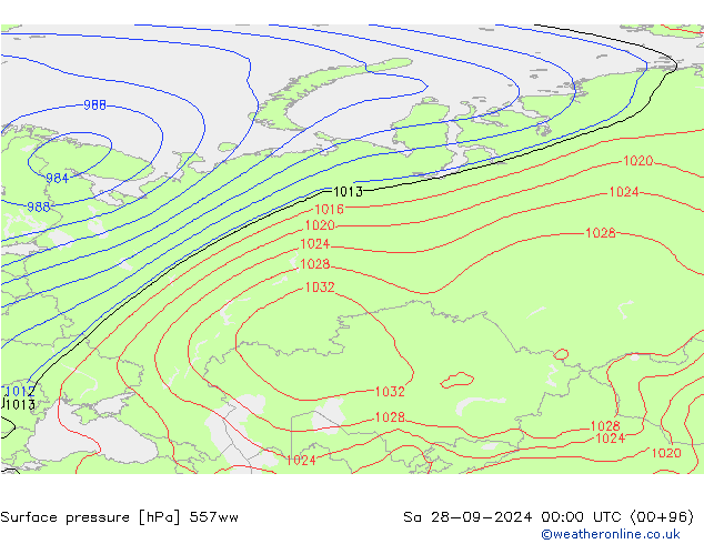 Surface pressure 557ww Sa 28.09.2024 00 UTC