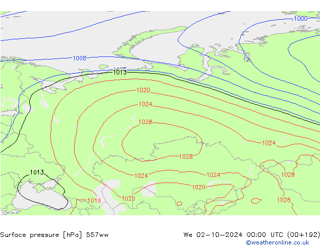 Surface pressure 557ww We 02.10.2024 00 UTC