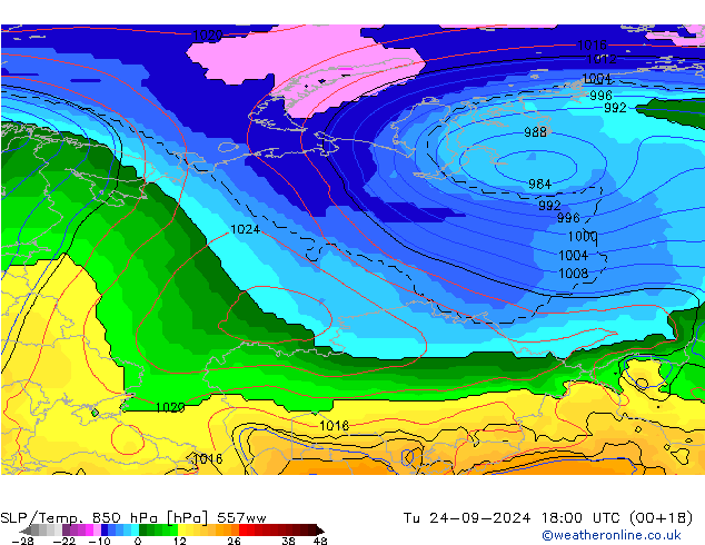 SLP/Temp. 850 гПа 557ww вт 24.09.2024 18 UTC