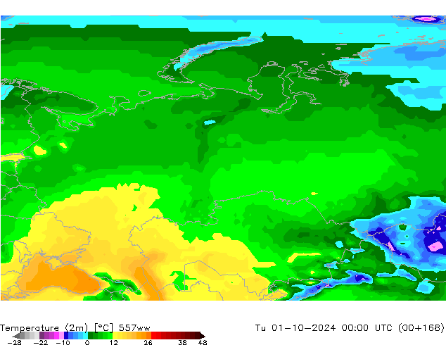 Temperature (2m) 557ww Tu 01.10.2024 00 UTC