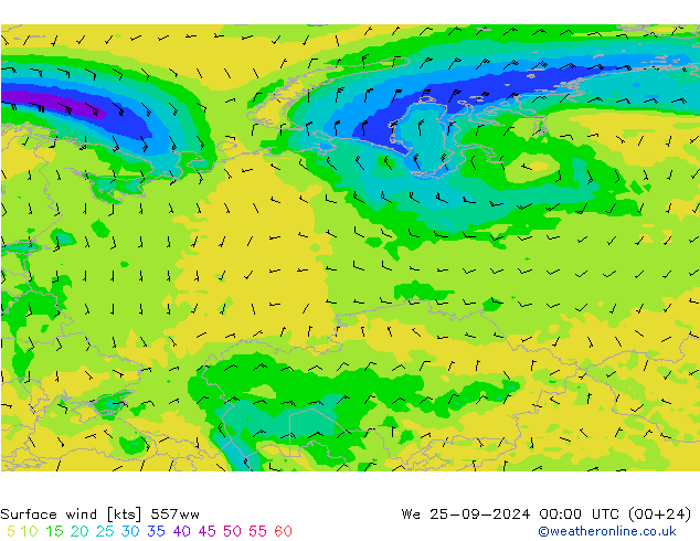 Surface wind 557ww St 25.09.2024 00 UTC