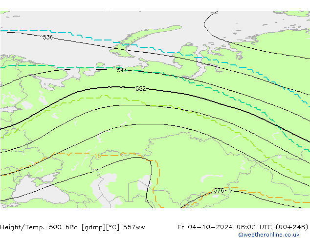 Height/Temp. 500 hPa 557ww ven 04.10.2024 06 UTC