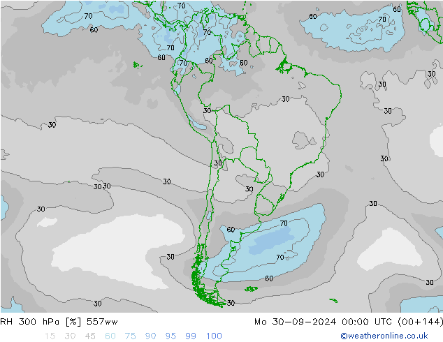 RH 300 hPa 557ww Mo 30.09.2024 00 UTC