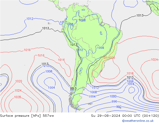 Surface pressure 557ww Su 29.09.2024 00 UTC