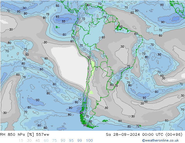 RH 850 hPa 557ww  28.09.2024 00 UTC