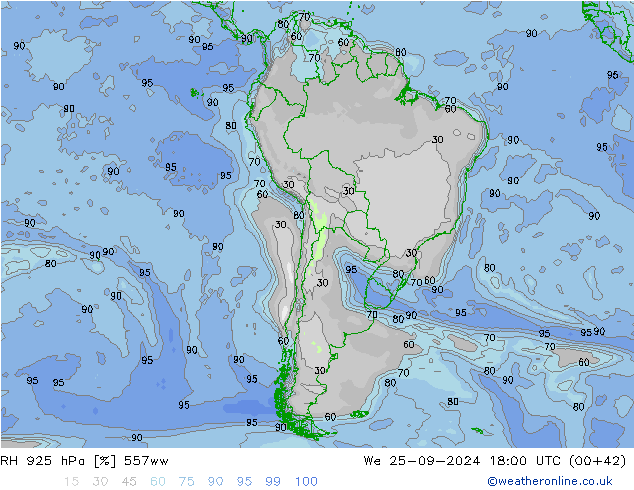 RH 925 hPa 557ww We 25.09.2024 18 UTC