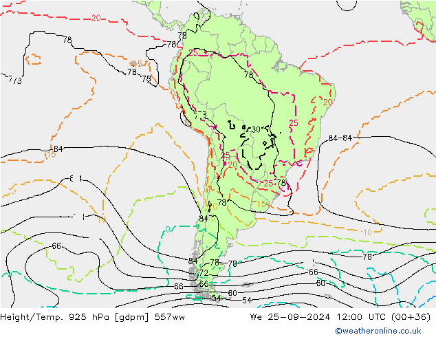 Geop./Temp. 925 hPa 557ww mié 25.09.2024 12 UTC