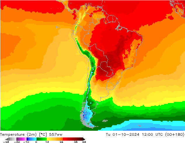 Temperaturkarte (2m) 557ww Di 01.10.2024 12 UTC